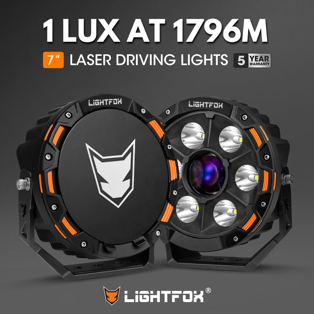 ไฟขับเคลื่อน LED เลเซอร์ Lightfox ขนาด 7 นิ้ว 1 ลักซ์@1,796 เมตร IP68 15,208 ลูเมน
