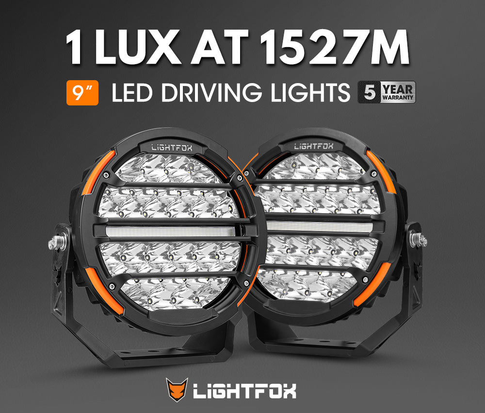 ไฟขับเคลื่อน LED Lightfox Polaris ขนาด 9 นิ้ว ความสว่าง 1 ลักซ์ ที่ระยะ 1,527 เมตร มาตรฐาน IP68 ความสว่าง 20,178 ลูเมนส์