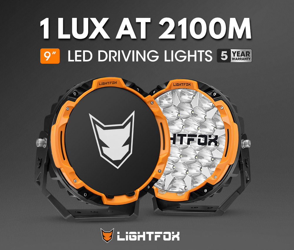 ไฟขับรถ LED Lightfox 9 นิ้ว 1Lux@2,100m IP68 16,342 ลูเมน