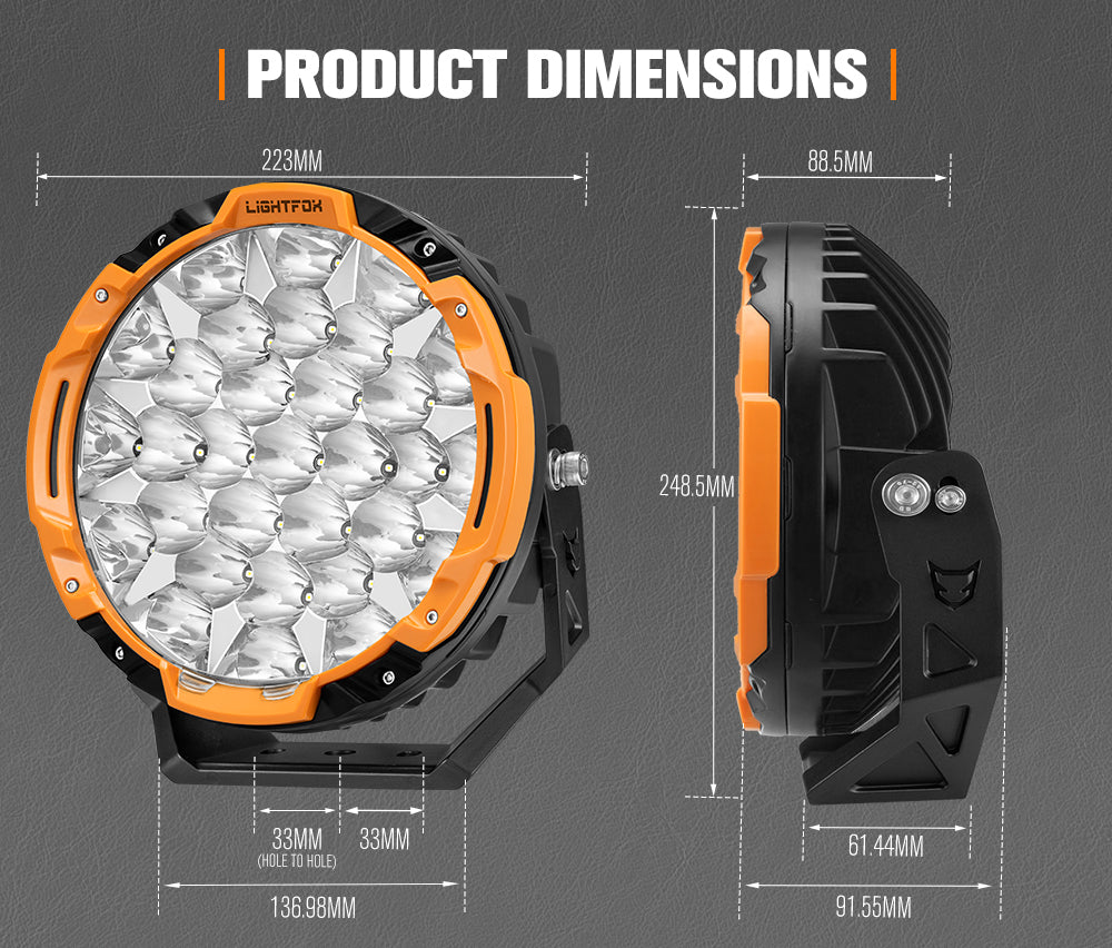 ไฟขับรถ LED Lightfox 9 นิ้ว 1Lux@2,100m IP68 16,342 ลูเมน