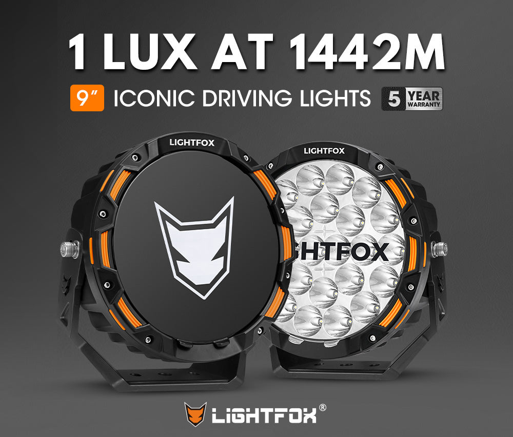 ไฟขับเคลื่อน LED Lightfox ขนาด 9 นิ้ว ความสว่าง 1 ลักซ์ ที่ระยะ 1,442 เมตร มาตรฐาน IP68 ความสว่าง 18,672 ลูเมนส์