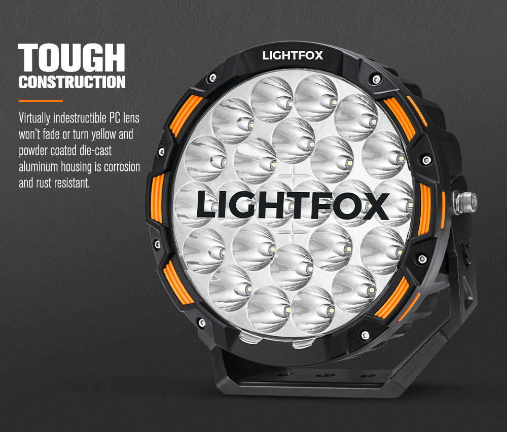 ไฟขับเคลื่อน LED Lightfox ขนาด 9 นิ้ว ความสว่าง 1 ลักซ์ ที่ระยะ 1,442 เมตร มาตรฐาน IP68 ความสว่าง 18,672 ลูเมนส์