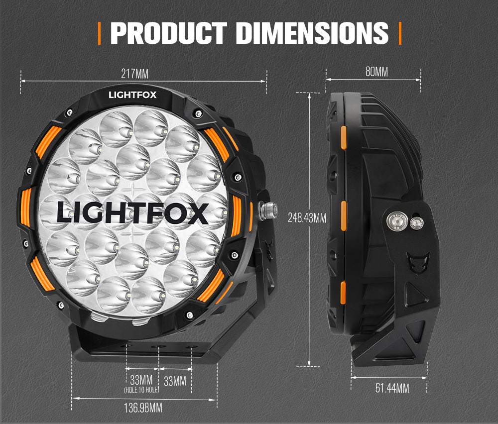 ไฟขับรถ LED Lightfox 9 นิ้ว 1Lux@1,150m IP68 20,200 ลูเมน