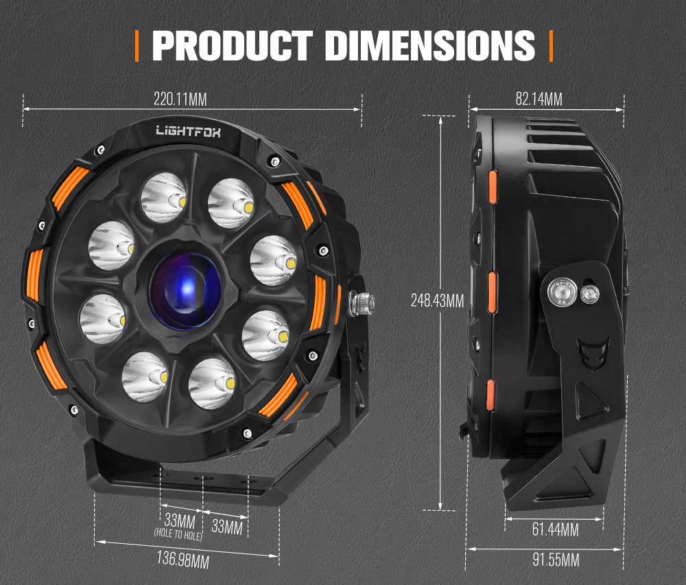 ไฟขับรถ LED เลเซอร์ Lightfox 9 นิ้ว 1Lux@2,226 IP68 15,046LM