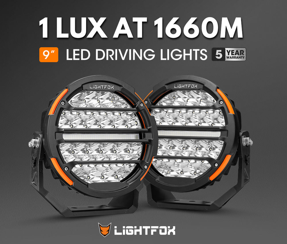 ไฟขับรถ LED Lightfox Polaris 9 นิ้ว 1Lux@1,660m IP68 14,708 ลูเมน