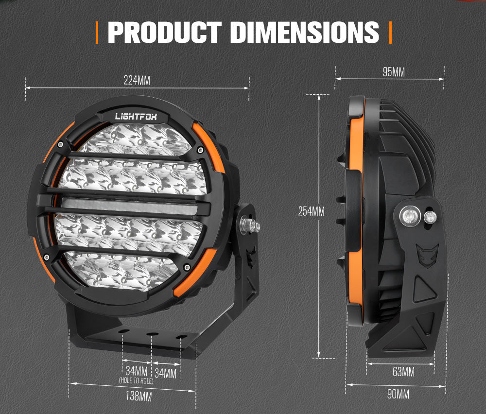ไฟขับรถ LED Lightfox Polaris 9 นิ้ว 1Lux@1,660m IP68 14,708 ลูเมน