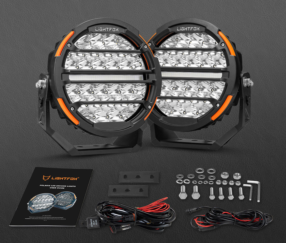 ไฟขับรถ LED Lightfox Polaris 9 นิ้ว 1Lux@1,660m IP68 14,708 ลูเมน
