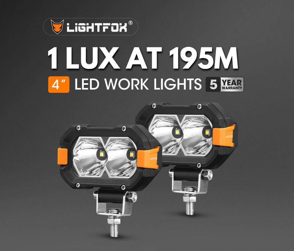 ไฟทำงาน LED Lightfox ขนาด 4 นิ้ว ความสว่าง 1 ลักซ์ ที่ระยะ 195 เมตร มาตรฐาน IP68 ความสว่าง 3,740 ลูเมนส์