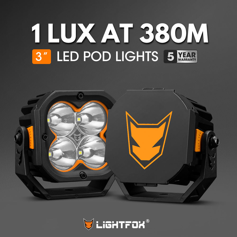 Lightfox Cygnus-4 ไฟ LED แบบฝัก 3 นิ้ว 1 คู่ ความสว่าง 1 ลักซ์ @ 380 ม. IP68 ความสว่าง 3,834 ลูเมน