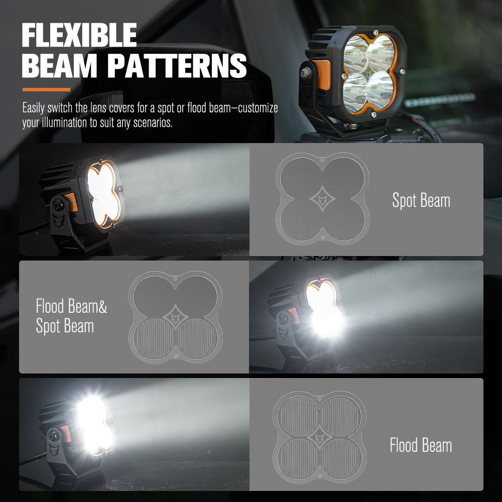 ไฟ LED แบบพอด Lightfox Cygnus-4 ขนาด 3 นิ้ว (ขายเป็นคู่) ความสว่าง 1 ลักซ์ ที่ระยะ 506 เมตร มาตรฐาน IP68 ความสว่าง 7,668 ลูเมน