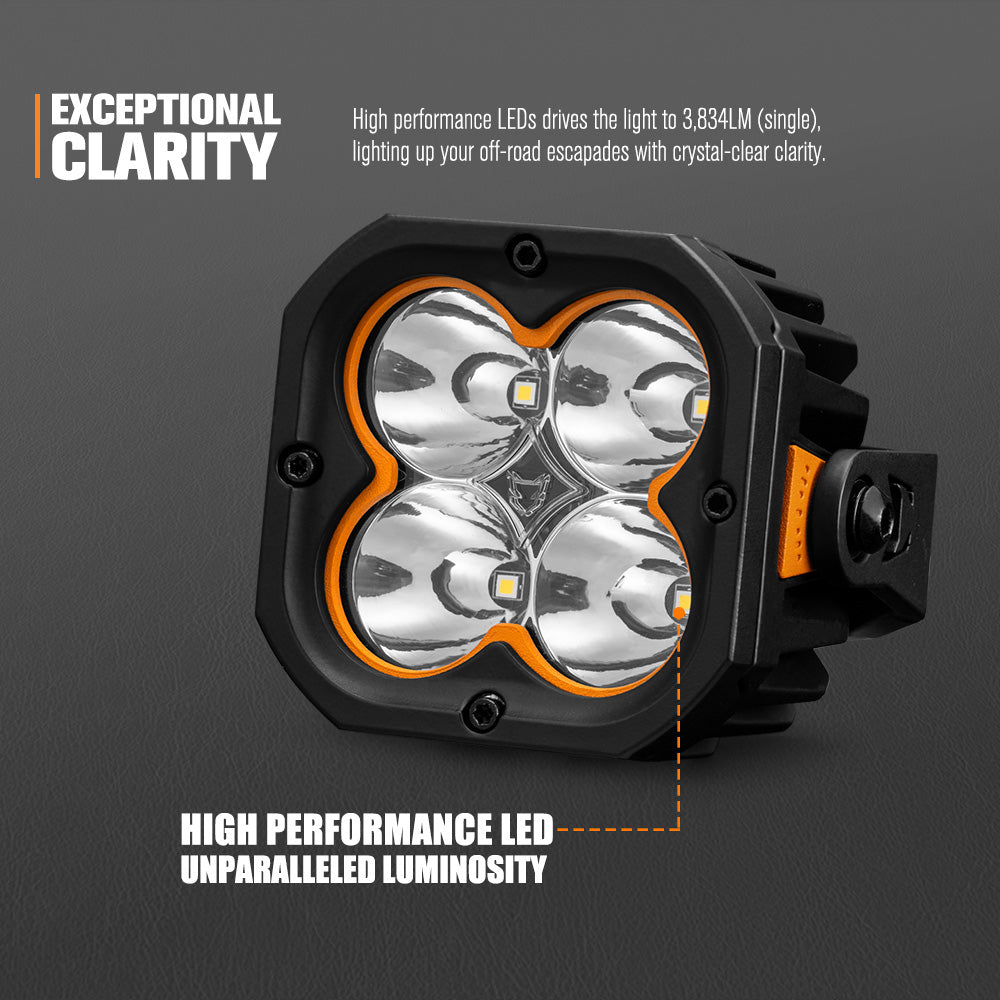 Lightfox Cygnus-4 ไฟ LED แบบฝัก 3 นิ้ว 1 คู่ ความสว่าง 1 ลักซ์ @ 380 ม. IP68 ความสว่าง 3,834 ลูเมน