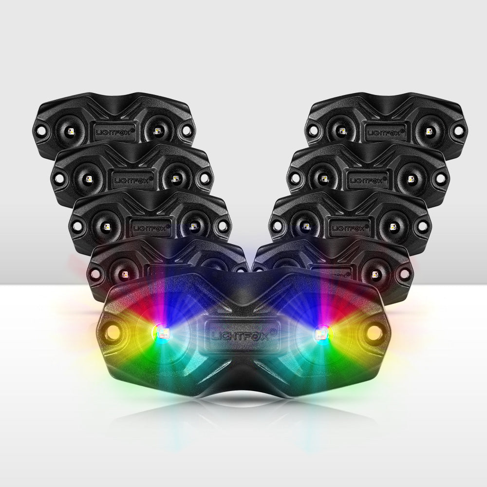 Lightfox 8 Pods LED RGBW ไฟ LED Rock Lights 160° IP68 1,165 ลูเมน