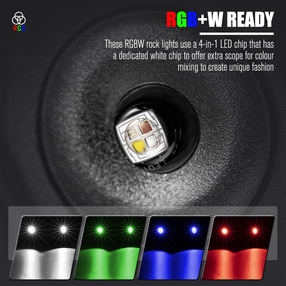 Lightfox 8 Pods LED RGBW ไฟ LED Rock Lights 160° IP68 1,165 ลูเมน