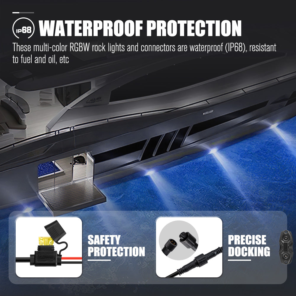 Lightfox 8 Pods LED RGBW ไฟ LED Rock Lights 160° IP68 1,165 ลูเมน
