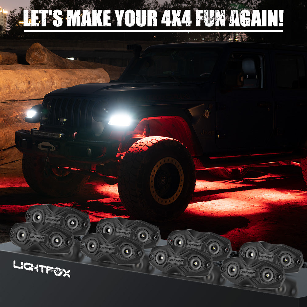 Lightfox 8 Pods LED RGBW ไฟ LED Rock Lights 160° IP68 1,165 ลูเมน
